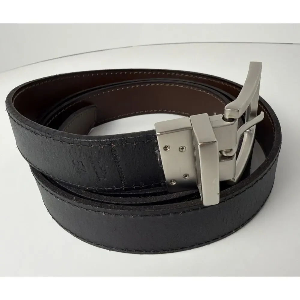 Timberland Reversible Leather Belt Brown/Black Sz 54 1-3/8” Wide Stitched India